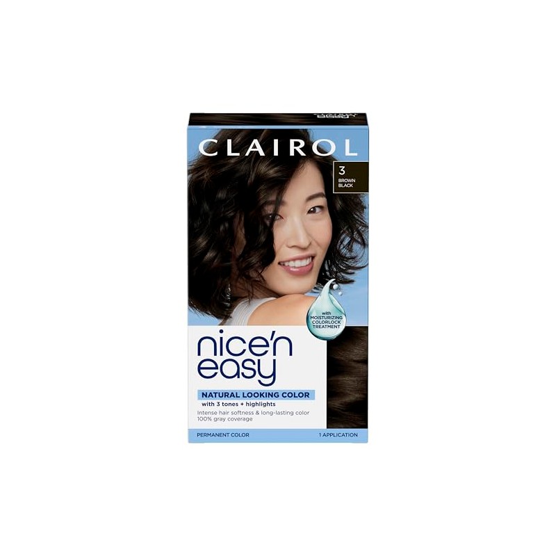 Clairol Nice'n Easy Permanent Hair Dye, 3 Brown Black Hair