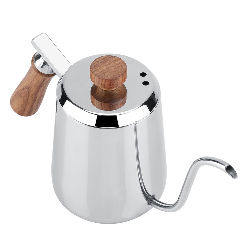 304 Stainless Steel Wooden Handle Drip Coffee Pot Long Gooseneck