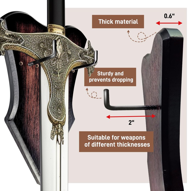 FLURSAILE Sword Plaque Wall Mount Vertical Display Holder Adjustable Stand