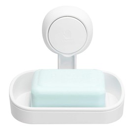 LEVERLOC Soap Holder Suction Cup NO-Drilling & Removable Suction Soap Dish Holder Wall Mounted Max Hold 5kg Wall Soap Dish Waterproof for Shower Bathroom & Kitchen Bath Soap Dish White in Plastic