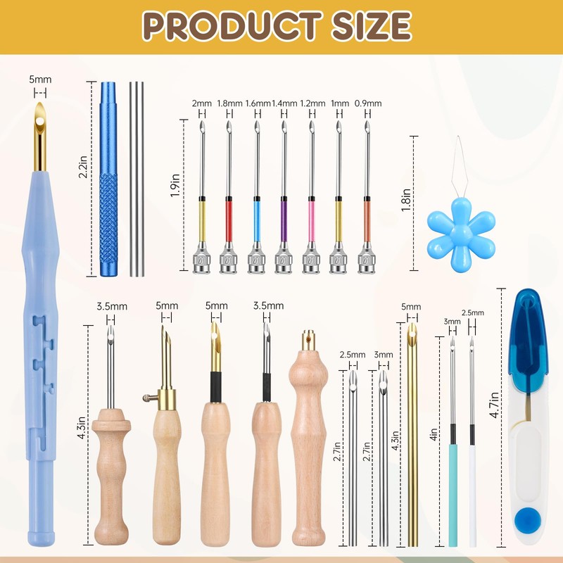 35Pcs Punch Needle Tool with 11 Different Size Needles,Adjustable Punch