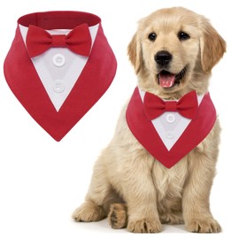 MHaustlie Dog Bandana Dog Formal Tuxedo Bandana Dog Wedding Bandana Adjustable Dog Neckerchief with Bow Tie Formal Tux Dog Bandana Dog Bowtie Bandana for Small Medium Large Dogs (S, RedRed)