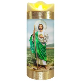 Artediseño piezas maestras Saint Judas Flameless LED Devotional Prayer Candle Religious Gold Foil Decoration for Home, Office, or Place of Workship