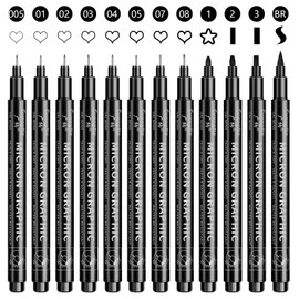 OFFCUP Black Fineliner Pens, 12pcs Technical Drawing Pens for Artists, Micro Liner Pens Drawing Pens Anime Pigment Pens for Sketching Drawing Illustration Manga Scrapbooking Office Art Supplies
