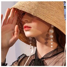 Iaceble Boho Pearl Earrings Gold Pearl tassel Earrings Vintage Pearl Pendant Earrings Long White Pearl Dangle Earrings Jewelry for Women