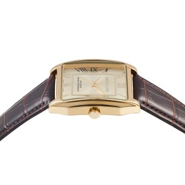 Miykon Vintage Watches for Men | Tank Square Mens Watch with Genuine Leather Band | Ion Polished, Luminous Hands and Second Hand, Scratch Resistant Glass, Japanese Quartz, 100ft Water Resistant (Roman, Gold Case, Gold Dial, 38mm, Brown)