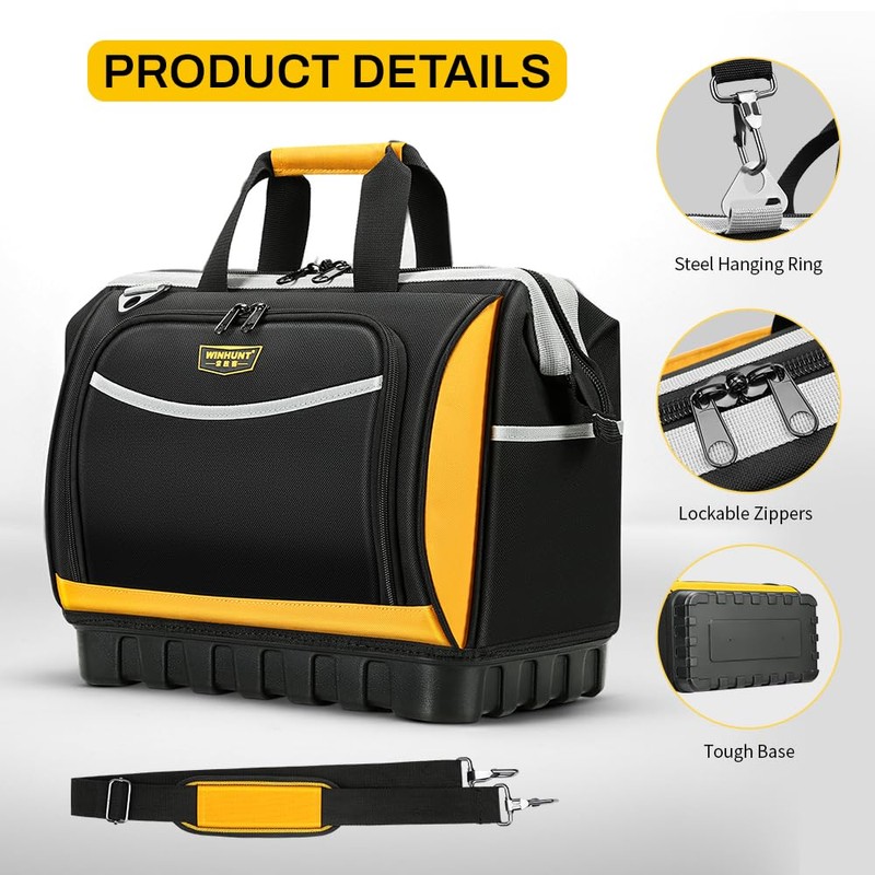 WINHUNT Tool Bag, Multi-Pocket Storage with Shoulder Strap, Black and