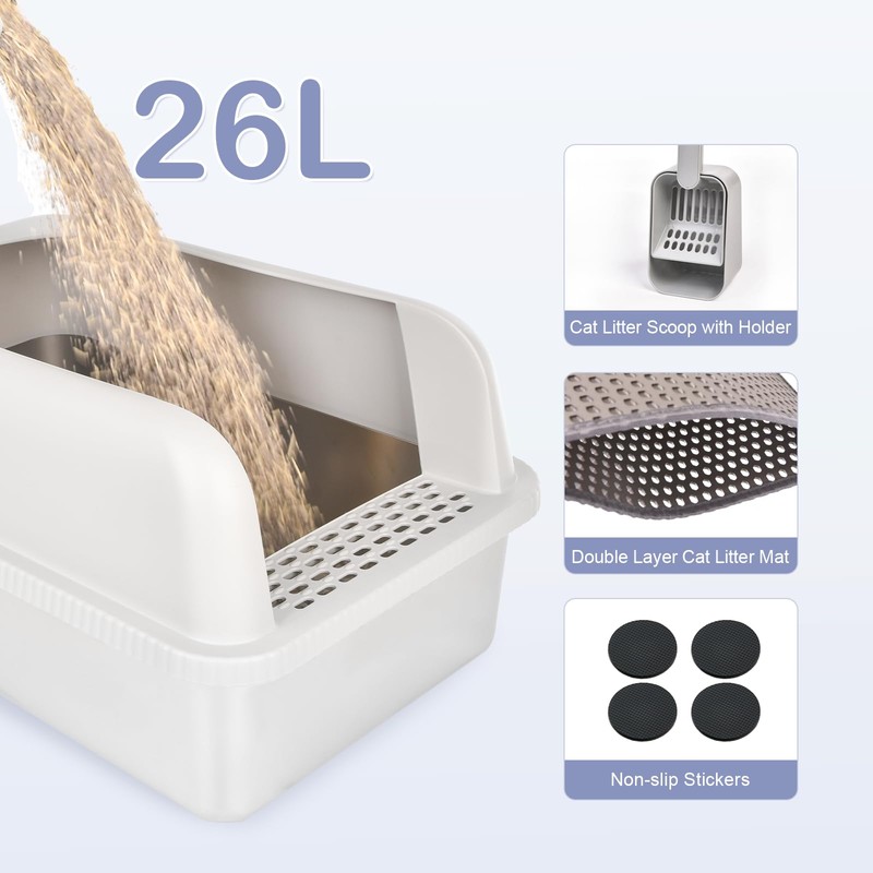 Henkelion Stainless Steel Cat Litter Box with Lid, 20" L