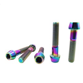 RISON-Titanium 5 pieces titanium bicycle stem screws, M6 x 1.0 x 28 mm, bicycle cone screws, conical hexagon socket screws, bicycle stem bolts, bicycle shaft screws, cone head screw