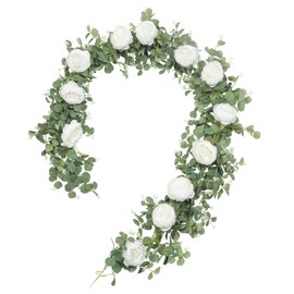 SHACOS 6 ft/185 cm Artificial Flower Garland Wedding Artificial Flowers Garland Rose Garland White Peonies Flower Garland Artificial Eucalyptus Garland Hanging Vine for Decor Garden Festival