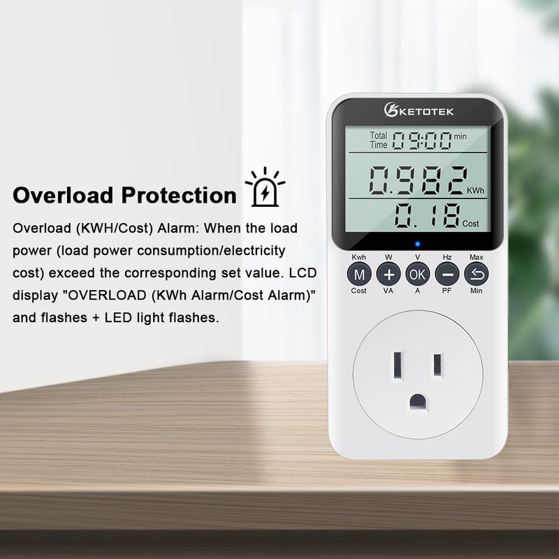 KETOTEK Electricity Usage Monitor Plug Digital Watt Meter Electrical Power