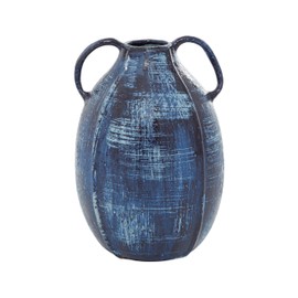 Deco 79 Ceramic Decorative Vase Centerpiece Vase with Handles, Flower Vase for Home Decoration 6" x 6" x 9", Blue