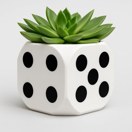 Black & White Dice Planter – 4.9 in Succulent Pot for Desk, Eclectic Home Decor, Modern Office Accent, Casino Party Decorations, Unique Gift for Poker Lovers & Made in USA