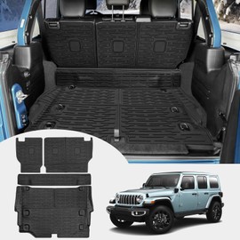 JTYZSM Cargo Mats for 2021-2025 Jeep Wrangler JL 4XE Trunk Mat with Backrest Liner All Weather TPE Protector Rear Back Seat Mats for 2021 2022 2023 2024 2025 Wrangler JL 4XE 4 Door Accessories