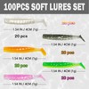 Crappie Lures Kit，100pcs Paddle Tail Swim Baits Soft Plastic Lures