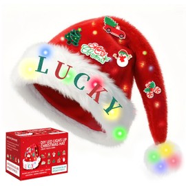 COMYCLE DIY Led Light Up Santa Hat Adult Red Plush Funny Christmas Hat For Adults or Kids -One Pieces Adult