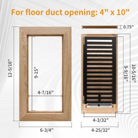 Oak Floor Register for 4x10 Inch Duct Holes - Flush Mount Floor Vent with Metal Damper - White Wooden Vent Covers for Home Floor - 0.8 Inch Thickness - Unfinished - 2PCS