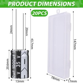LongZYU Pack of 20 Capacitors 1000µf 35V Electrolytic Capacitors Aluminium Electrolytic Capacitors Elkos Capacitor 105°C Capacitors 1000µf with Storage Box 13 x 20 mm