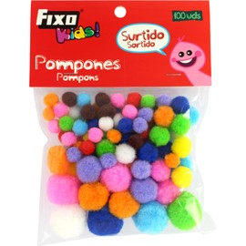 Fixo Kids 68016200 Pack of 100 Pompoms Crafts, Colours and Assorted Sizes