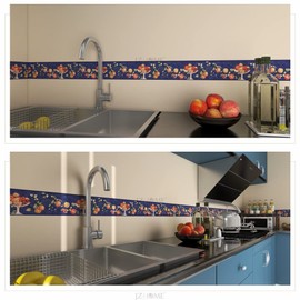 JZ·HOME 701 Fruits Wallpaper Border Peel and Stick 3D Embossed Floral Leaves Wall Border 4.2" x16.4ft Blue Self Adhesive Molding Easy to Apply for Kitchen Dining Room Furniture Decor