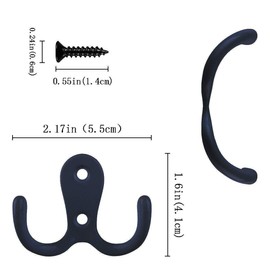 Umsole 10 Pieces Double Prong Robe Coat Hook Retro Cloth Hanger with 20 Pieces Screws (Black)