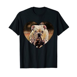 Cute English Bulldog Puppy Heart-shaped Colorful Art Design T-Shirt