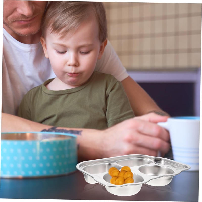 Ciieeo Stainless Steel Dinner Plate Compartment Children's Plate for Family