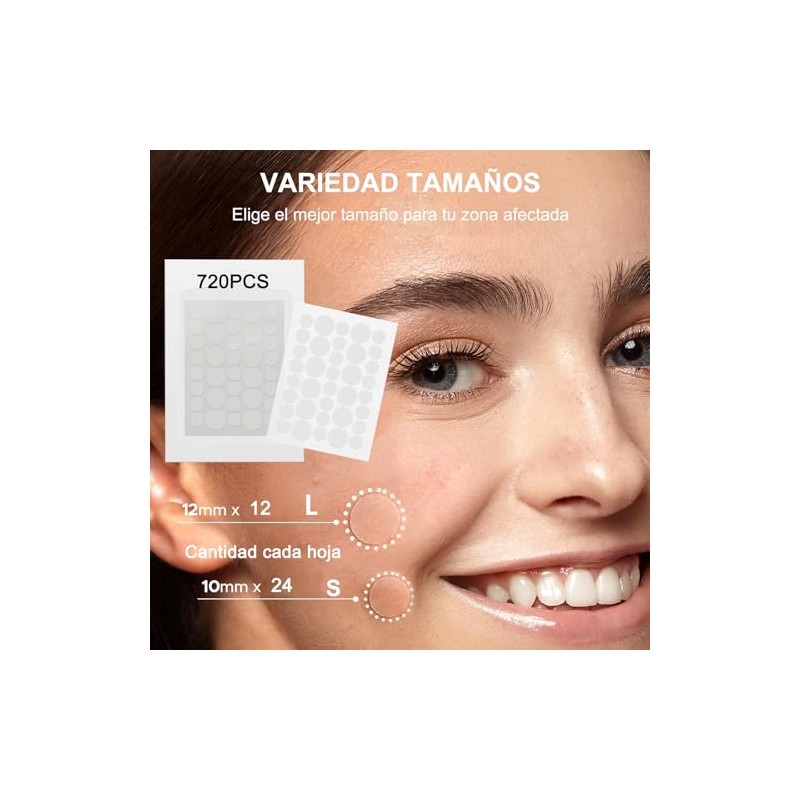 Pimple Patches 720 Parches, Parches para Acne Hidrocoloides, 2 Tamaos