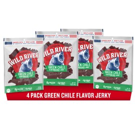 Wild River Green Chile Beef Jerky - (4 Pack) 3.5 oz Bags - Old-Fashioned, Slow-Dried Jerky - Ready to Eat Real Meat Protein Snacks - 15g Protein per Serving - Made with 100% Real Beef