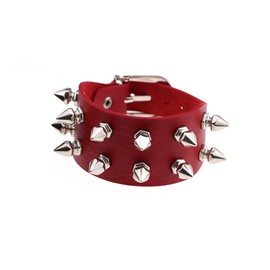 Tanyoyo Unisex Spike Studded Rock Punk Biker Wide Strap Leather Bracelet Gothic Rivet Buckle Wristband (RED)