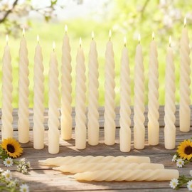 AGLARY 16PCS 7-Inch Pure Beeswax Spiral Taper Candles, Twisted Stick Candles, Dripless & Unscented for Weddings, Christmas, Dinner, Meditation - White