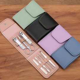 Stainless steel 8-piece leather case high-strength nail care set toenail clippers black