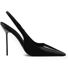 USRUNOE Pointed Closed Toe Slingback High Heels for Women Stilettos Stretch Slip-on Pumps Patent Leather Elegant Party Dressy Shoes,Black 9