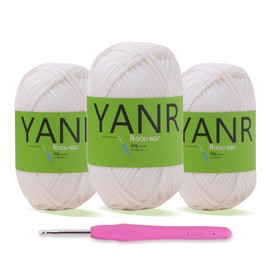 Yarn for Crocheting - Crochet and Knitting Yarn for Beginners with Easy-to-See Stitches - Cotton-Nylon Blend Beginner Yarn for Crocheting-Worsted-Weight Medium #4(3 * 50g)-White Yarn