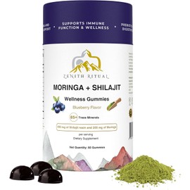 ZENITH RITUAL Shilajit and Moringa Gummies Blueberry Flavor – Boost Energy, Focus & Vitality – 75% Fulvic Acid – 100% Vegan, Gluten-Free, No Added Sugar – 60 Gummies