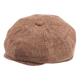8 Panel Newsboy Flat Hats Cap for Men Cabbie Tweed (Plaid Brown, L/XL, 7 5/8)