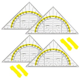 Set of 4 Set Square Small Large Geometry Triangle Set with Handle, Shatterproof and Transparent, Plastic Set Square, Drawing Triangle Suitable for Students, Office Designers