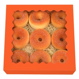 qiqee Auto-pop Up Orange Pie Boxes with Window 10x10x2.5 inch 30Packs Cookie Donut Bakery Box