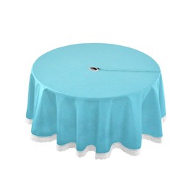 Qilmy Blue Solid Color Outdoor Tablecloth 60 Inch Waterproof Round Tablecloth with Umbrella Hole and Zipper for Backyard Party BBQ Decor