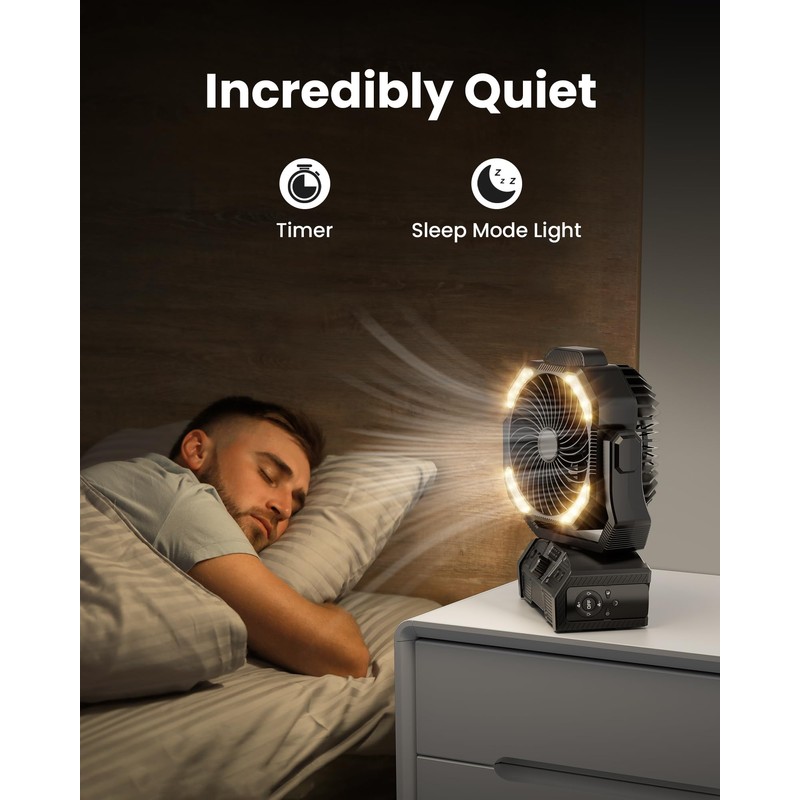 27H Work Hours Rechargeable Camping Fan, Portable Battery Operated Desk