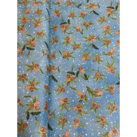 Hoffman California Fabrics Pinecones on Snowy Blue w Silver Accents cotton Fabric per yd sewing / quilting