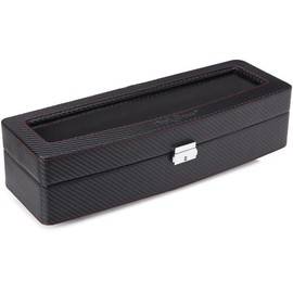 Diplomat 31-447 Carbon Fiber Six Watch Case with Black Suede Interior and See Through Top Watch Case