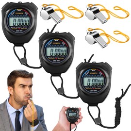 Digital Sports Stopwatch Timer, Pack of 3 Digital Waterproof Stopwatch with 3 Stainless Steel Whistles, Sports Stopwatch, Large Display, Chronograph Alarm Clock for Training, Trainer, Fitness, Running