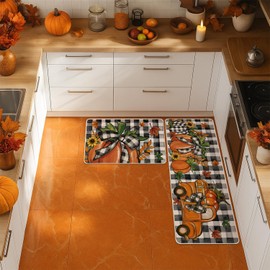 Siilues Fall Kitchen Mats Set of 2, Non-Slip Farmhouse Truck Pumpkin Fall Kitchen Rugs for Floor Seasonal Autumn Home Decor Low-Profile - 17x29 and 17x47 Inch