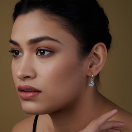 LeCalla 925 Sterling Silver Butterfly Drop Earrings | Cubic Zirconia Green Butterfly Hoop Earrings 25MM | Antique CZ Asymmetrical Earring for Teen