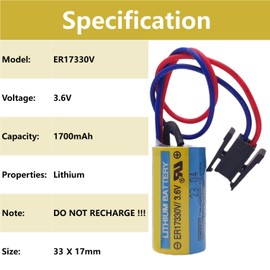 Giobbiy (2-Pcs) ER17330V/3.6V Size 2/3A PLC Lithium Battery for FANUC CNC System for ER17330V A6BAT-MRBAT B9670MC A1S A2S AnS Series (3.6 Volt, 1.7 Ah, Non-Rechargeable)