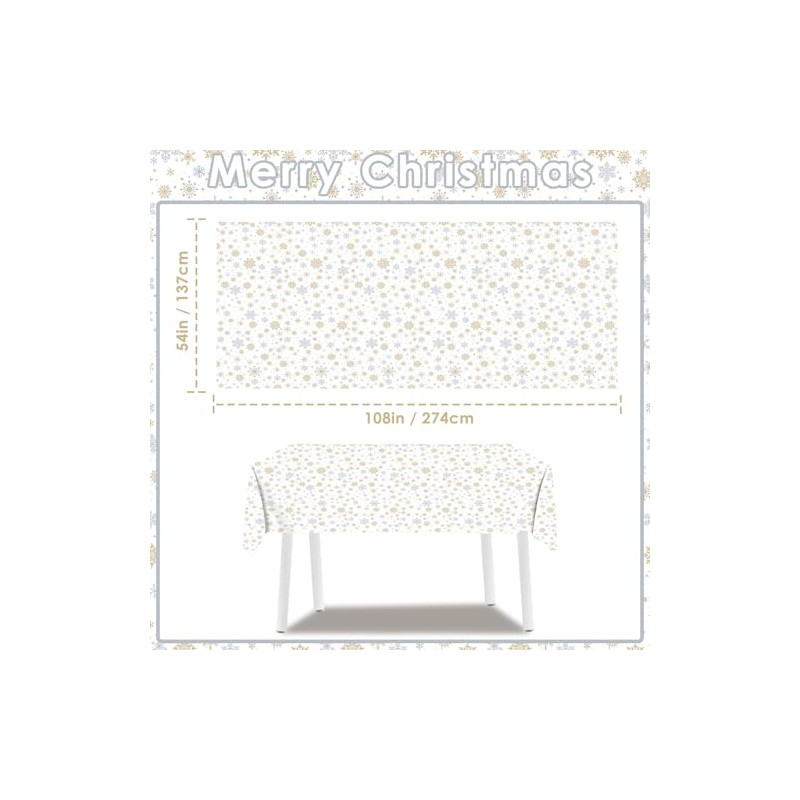 HNH Christmas White Table Covers Disposable Snowflake Tablecloths 2 Pieces