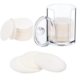 50 Pieces Compressed Natural Facial Sponges Round Soft Face Exfoliator Cleansing Sponge Reusable Cosmetic Sponge with Clear Plastic Sponge Storage Jar for Exfoliating, Makeup Removal (White)