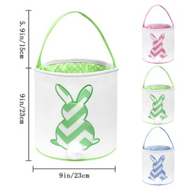 AOUTACC 3 Pack Easter Bunny Baskets, Easter Egg Hunt Bunny Bags Little Baskets with Fluffy Tail Canvas Cotton Rabbit Handbag Bucket Tote Bag for Kids Girls (Style 3,Pink + Green + Blue)