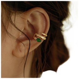 Aneneiceera Boho Cz Emerald Circle Cuff Earrings Gold Wide Ring Helix Earrings Green Crystal Cuff Earrings Non Pierced Clip on Earrings Minimalist Earcuff Earring Jewelry for Women and Girls (Gold)